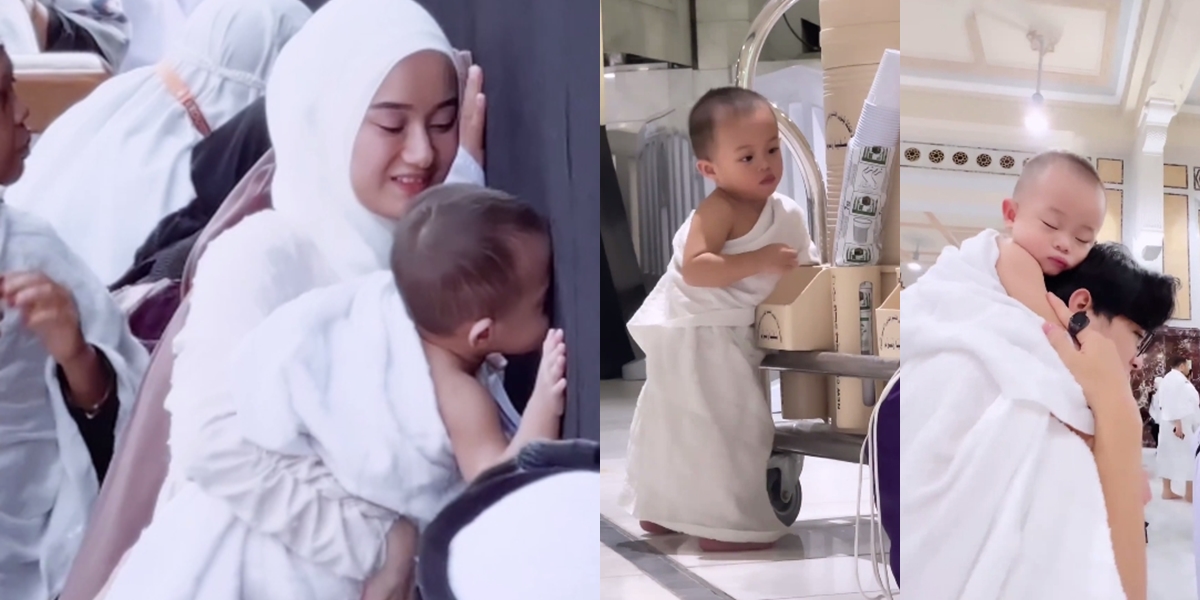 8 Portraits of Baby Shaka, Dinda Hauw and Rey's Child, Wearing Ihram Clothes, Calm - Smiling, Kissing the Ka'bah