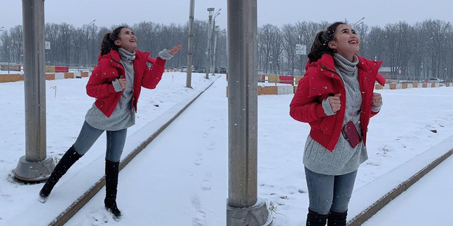 8 Potret Ekspresi Bahagia Ayu Ting Ting Meeting Snow in Moscow, So Funny