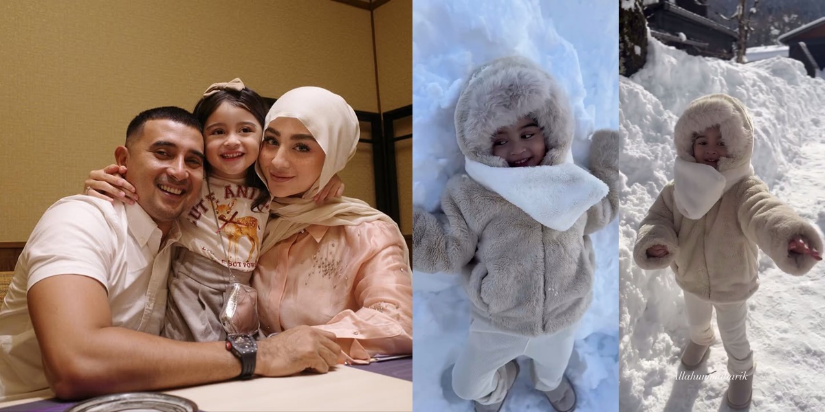 8 Photos of Guzelim, Margin & Ali Syakieb's Child Playing in the Snow for the First Time, Adorable While Lying Down - Strongly Touching Ice Without Gloves