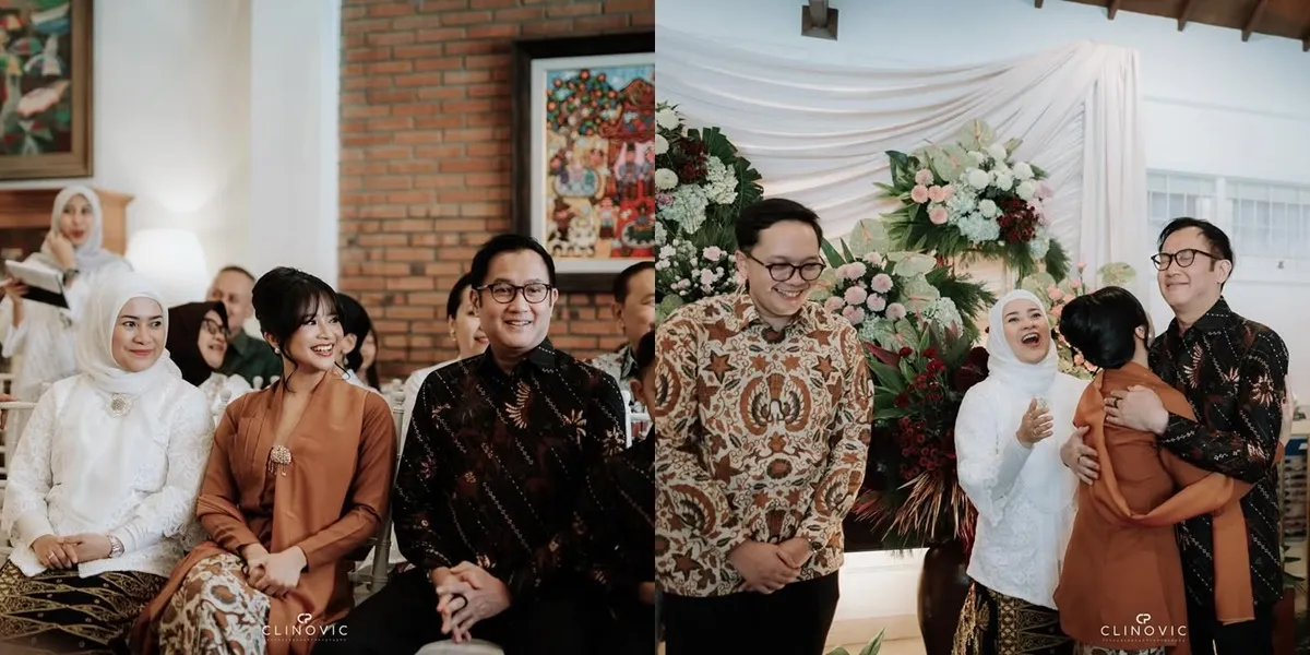 8 Portraits of Ikke Nurjanah at Adira Kania's Engagement, Sitting Together with Aldi Bragi Accompanying Their Child