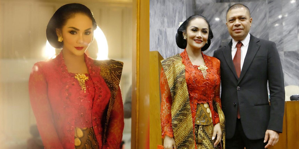 8 Portraits of Krisdayanti During the Inauguration of the Indonesian Parliament, Graceful in Red Kebaya