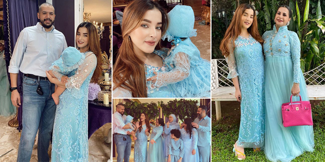 8 Portraits of Tasya Farasya's Family Eid, Wearing Matching Blue Outfits - Baby Lily's Face Makes People Curious