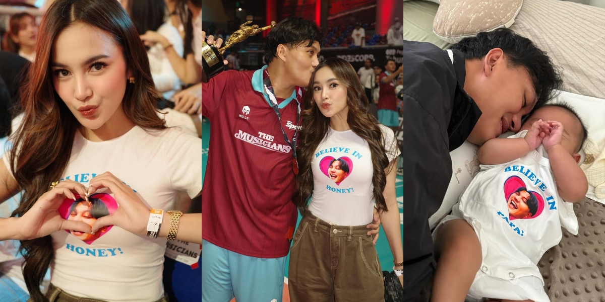 8 Photos of Mahalini Supporting Rizky Febian at Bahkan Voli 2, Wearing a Shirt with Her Husband's Face - Adorable Twin with Their Daughter, Selina