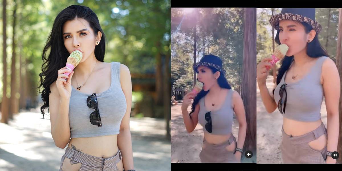 8 Pictures of Maria Vania Eating Ice Cream under a Shady Tree, Her Licking is Truly Enjoyable - Making Netizens Lose Focus