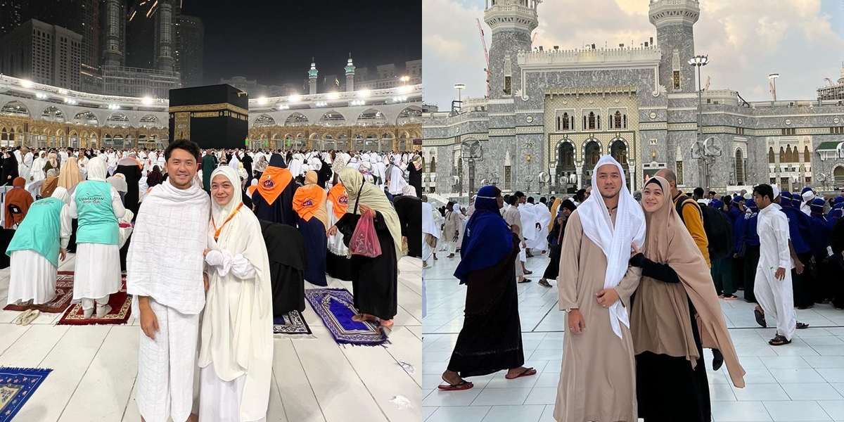 8 Portraits of Omesh and Dian Ayu Finally Being Able to Perform Umrah Together After 10 Years of Marriage, Holding Hands and Praying for the Longevity of Their Marriage in Front of the Ka'bah