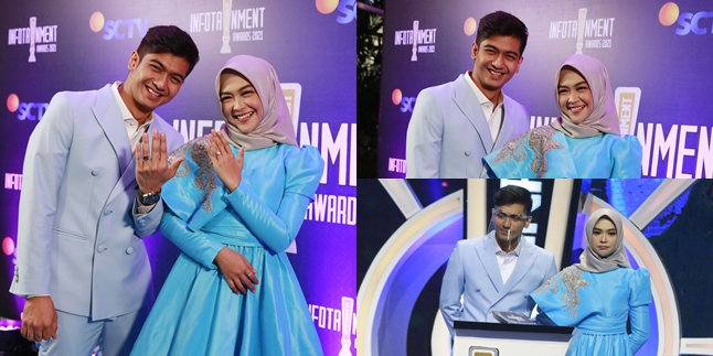 8 First Portraits of Ria Ricis and Teuku Ryan Attending Infotainment Awards After Official Engagement, Showing Rings and Happy Smiles