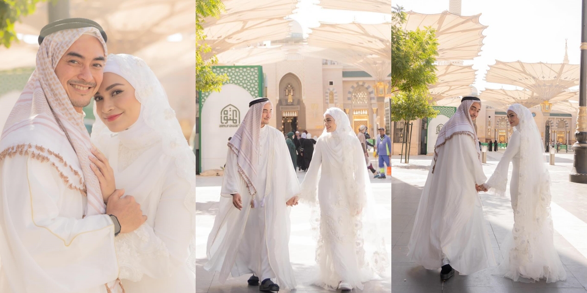 8 Post-wedding Portraits of Zumi Zola and Putri Zulkifli Hasan, the Newlyweds' Affection in Front of the Nabawi Mosque