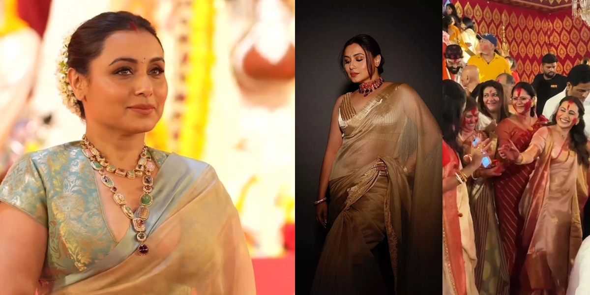 8 Portraits of Rani Mukherjee Celebrating Durga Puja, Looking Elegant in Traditional Sari - Joyful Dance at the Temple