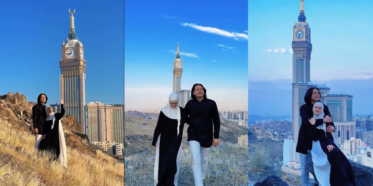 8 Romantic Portraits of Roger Danuarta and Cut Meyriska at the Mekkah Clock Tower, Enjoying Prayer with a Beautiful View