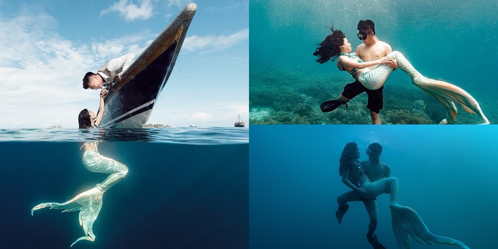 8 Romantic Portraits of Boy William and Karen Vendela Prewed in Raja Ampat, Underwater Photoshoot - Becoming Mermaids