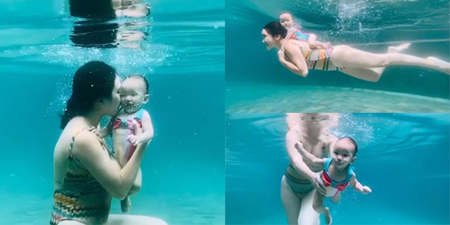 8 Portraits of Shandy Aulia Taking Baby Claire Diving in the Swimming Pool, Her Expression is So Cute!