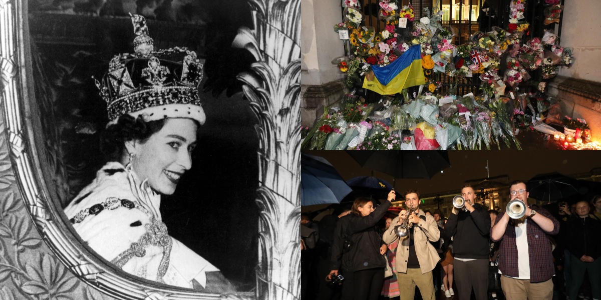 8 Portraits of the Atmosphere of Buckingham Palace After the Death of Queen Elizabeth II, Filled with Sea of People Bringing Flower Arrangements - Rain and Tears Accompany the Departure of the Queen