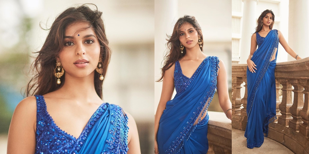 8 Portraits of Suhana, Shahrukh Khan's Daughter, Stunning in Blue Sari, Flooded with Praise from Netizens