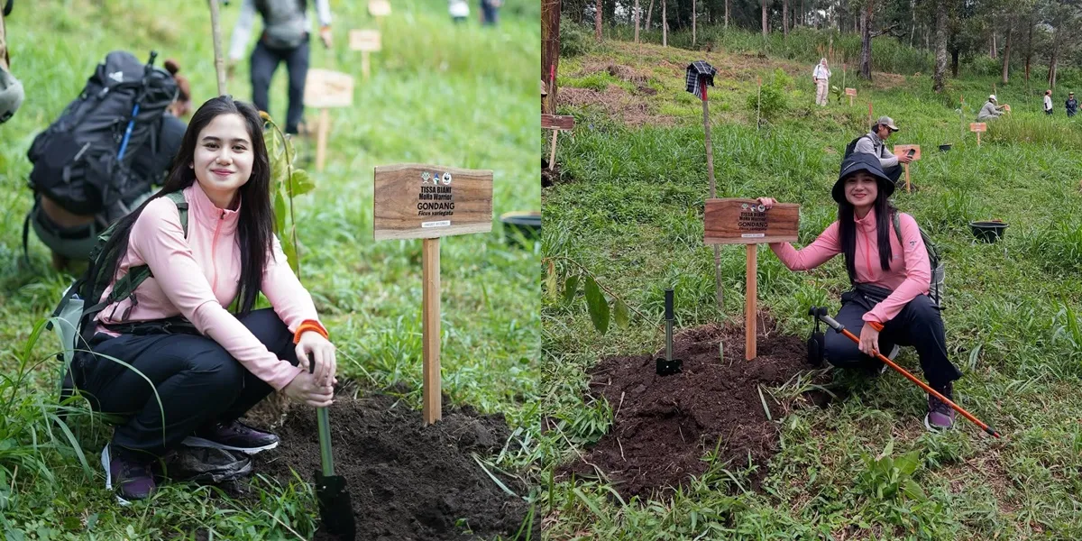 8 Photos of Tissa Biani Climbing Mount Merbabu, While Planting Trees with the Minister of Forestry
