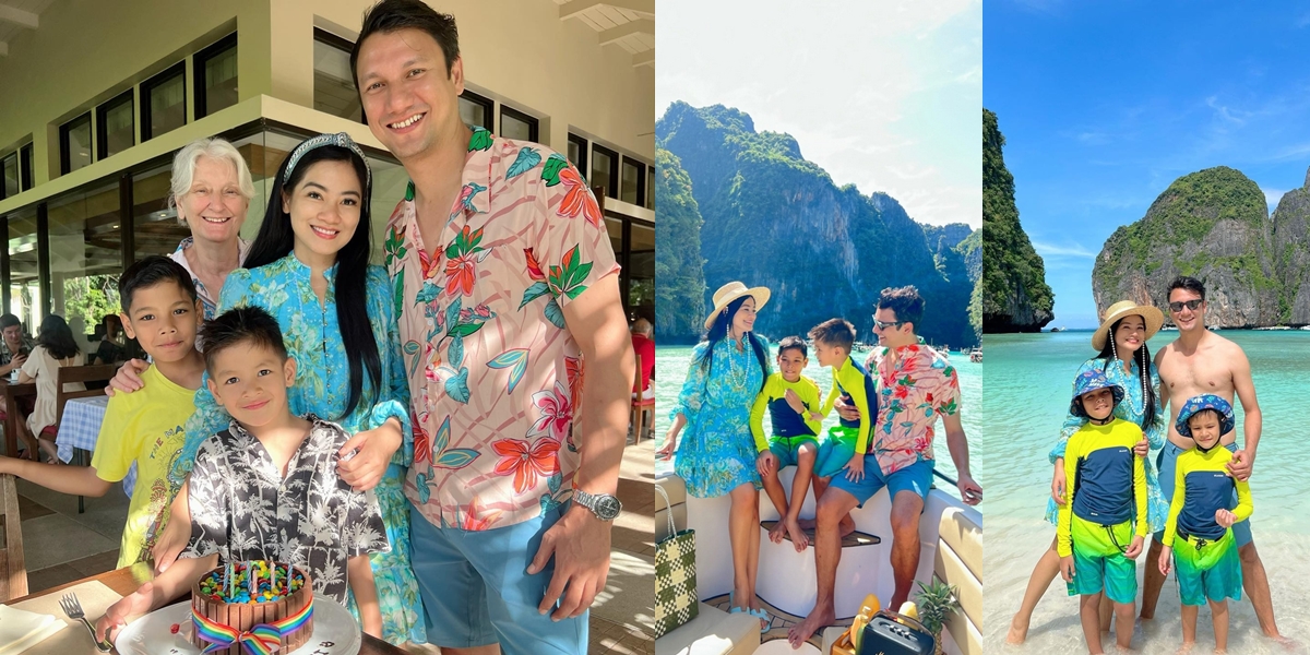 8 Portraits of Titi Kamal and Christian Sugiono Celebrating Their 2nd Child's Birthday in Thailand, Praised for Wearing Modest Clothes on the Beach