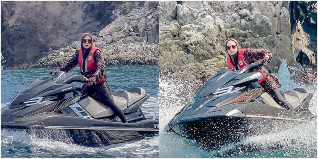 9 Exciting Moments of Ria Ricis Challenging Alshad Ahmad on Jet Ski in Lombok, Check Out Their Actions