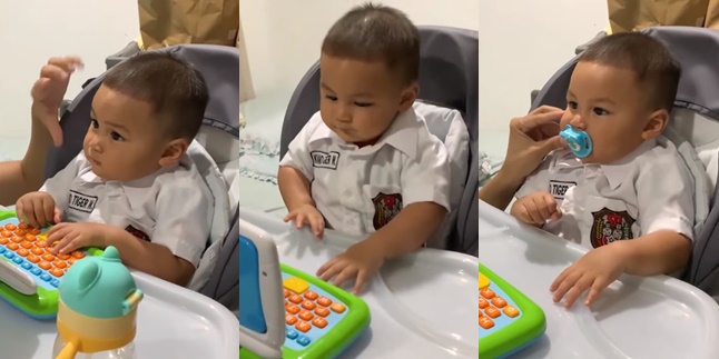 9 Cute Photos of Kiano, Baim Wong's Son, Wearing School Uniform and Focusing on Using a Laptop - Studying with Paula Verhoeven