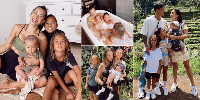 9 Photos of Jennifer Bachdim Taking Care of 3 Children at Once, Bathing Together and Exercising