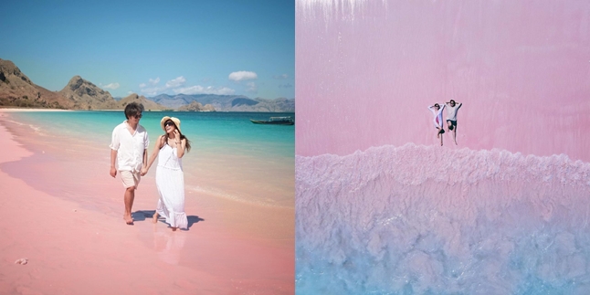 9 Pictures of Nisya Ahmad and Syahnaz Sadiqah's Vacation to Pink Beach in Labuan Bajo, Family Wearing White Clothes in Harmony - Showing Romantic Moments with Partners