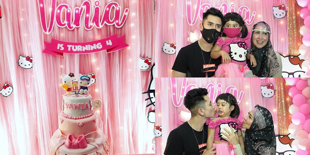 9 Portraits of Vania Athabina's Birthday Celebration, Venna Melinda's Daughter, with a Hello Kitty Theme, Family and Guests Wearing Masks in Unison