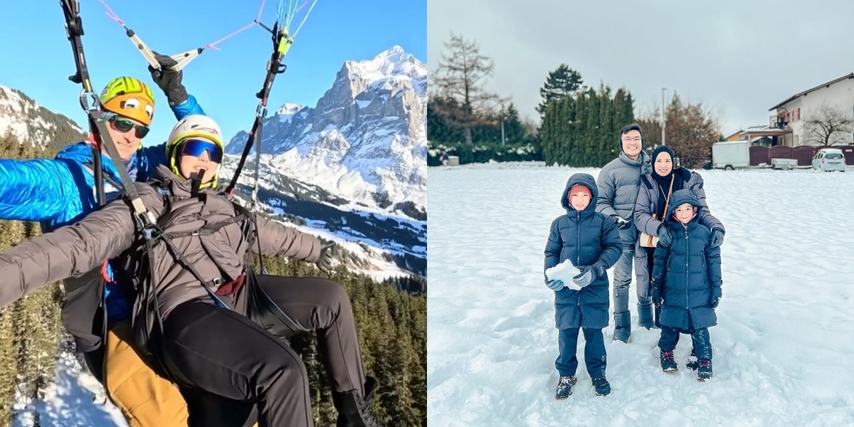 9 Photos of Tya Ariestya's Holiday in Switzerland, Happy Playing in the Snow, Skiing, Paragliding, & Snow Sledding with Family