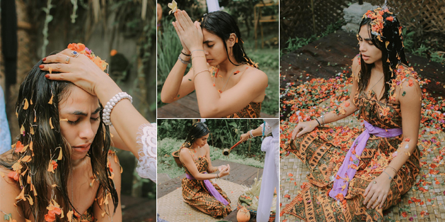 9 Portraits of Valerie Thomas Performing Melukat Ceremony in Bali, Emotional and Touching Flower Bath