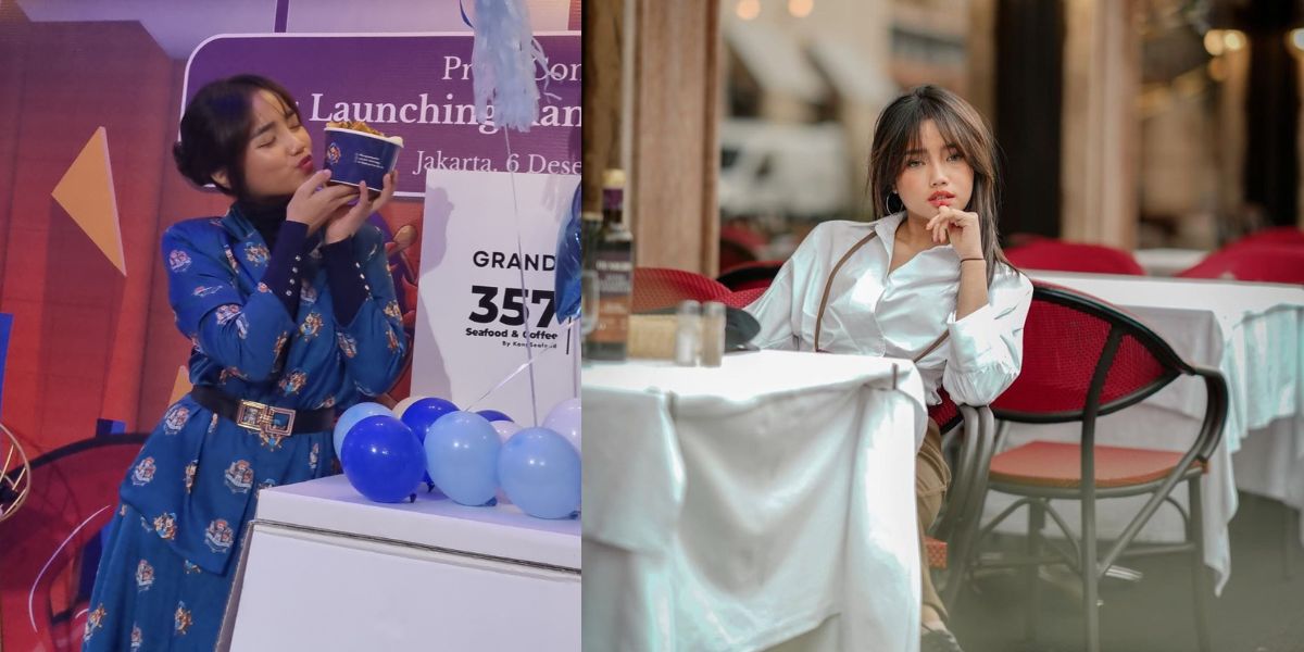 Admitting to being a shy woman, the latest portrait of Fuji An, looking beautiful in a blue dress while introducing new food