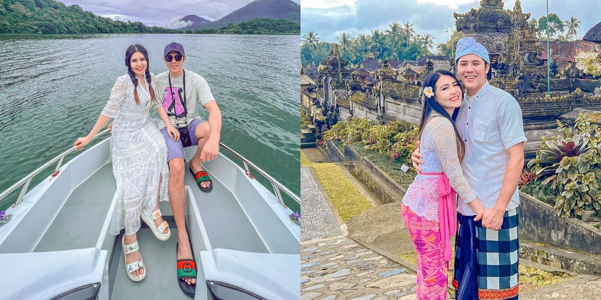 Like Honeymoon Again, Here are 8 Photos of Via Vallen and Husband Vacationing in Bali - Very Romantic Hugging from Behind and Wearing Traditional Clothes that Match