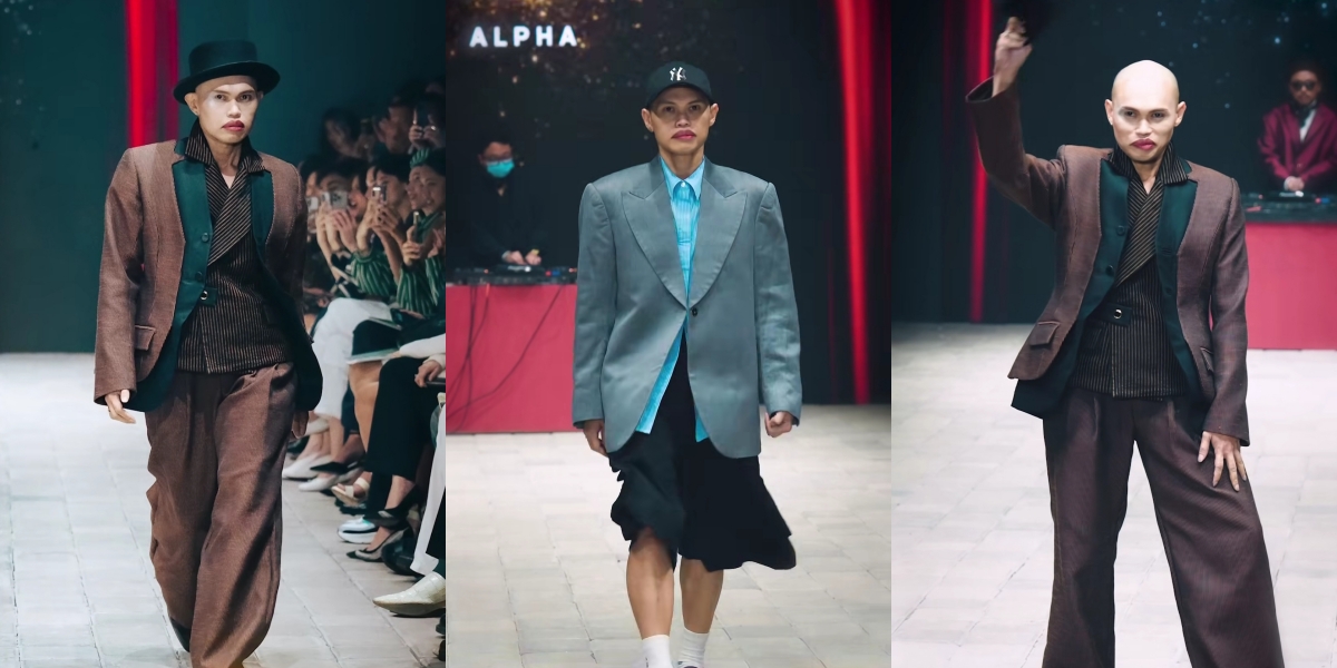 Just Back from Umrah, 10 Photos of Wanda Hara Strutting on the Men's Fashion Show Runway - Looking Masculine in a Suit with a Bald Head