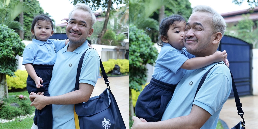 Just Recovered from Illness to Enter ICU, This is a Portrait of Ruben Onsu with Silver Hair and Happy Carrying Thania Onsu