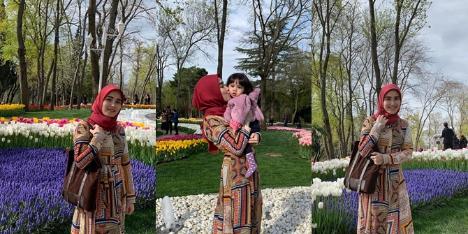 Beautiful with Hijab, Ayu Ting Ting's Style in the Tulip Garden