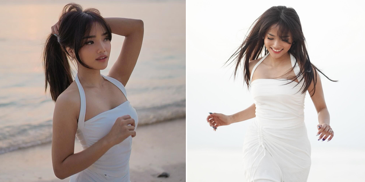 Series of Photos of Fuji's Photoshoot on the Beach During Vacation in Gili, Looking Beautiful in a White Dress