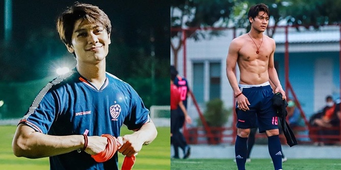 Line of Photos of Handsome Rizky Billar Playing Soccer, Previously Bare Chested on the Field Showing Athletic Body & Six Pack Abs