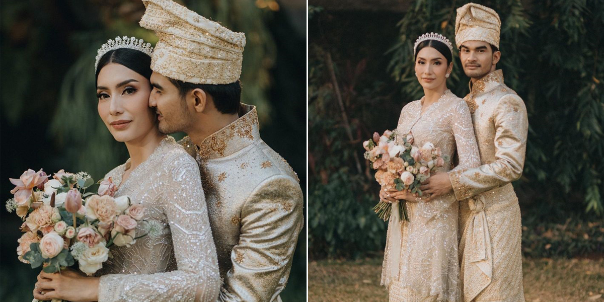 A Series of Romantic Photos of Tyas Mirasih and Tengku Tezi After the Wedding Ceremony, Embracing and Kissing