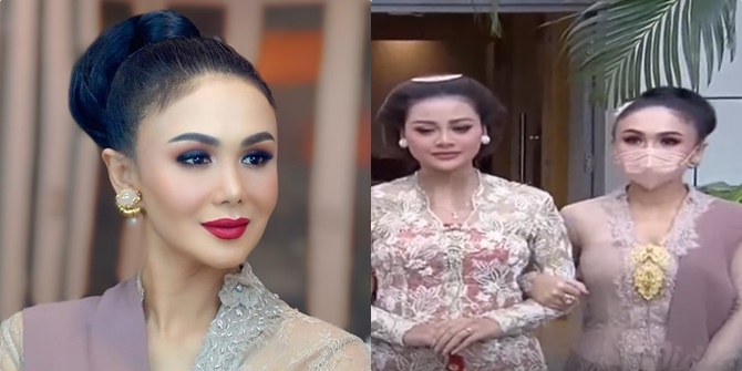 A Series of Photos of Yuni Shara Representing Krisdayanti at Aurel Hermansyah's Siraman Event, Looking Elegant with a Bun Hairstyle