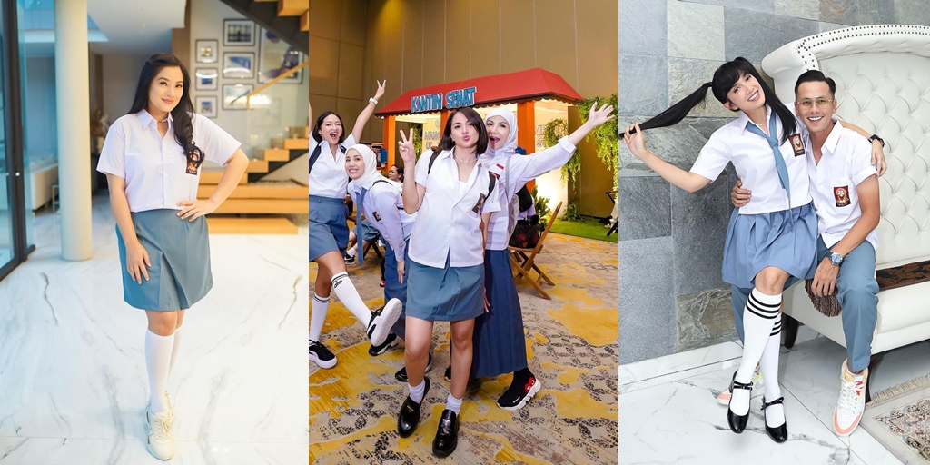 Beautiful Celebrities Wearing School Uniforms, Yuni Shara Looks Like a High School Student Wearing a Super Short Skirt - Tya Ariestya Looks Like a Madrasah Student