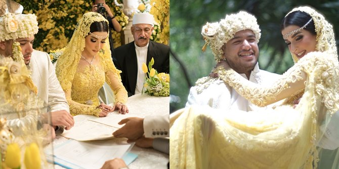 FOTO AKAD  NIKAH  SERBA KUNING TASYA  FARASYA  DIGENDONG 