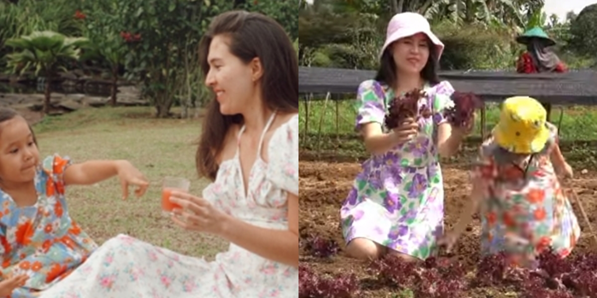 Beautiful Photos of Olivia Jensen Gardening with Her Child, Matching in Floral Mini Dresses!