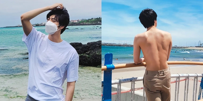 Photos of Handsome Jin BTS on a Relaxing Vacation in Jeju Island, Showing off Strong Back!