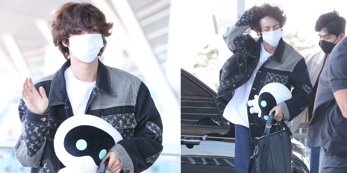 Photos of Jin BTS at Incheon Airport Before Departing to Argentina, Showing Fluffy and Messy Hair, So Adorable!