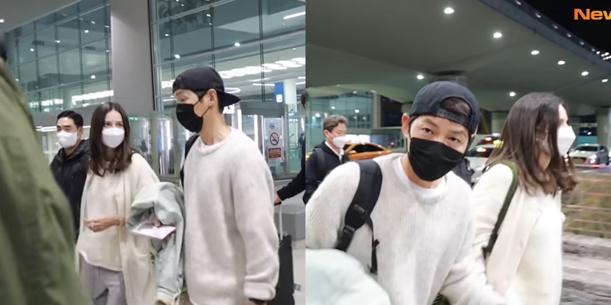 Photos of Song Joong Ki and Girlfriend at the Airport Returning from Singapore, Relaxed Captured by Media - Still Greeting Fans Friendly