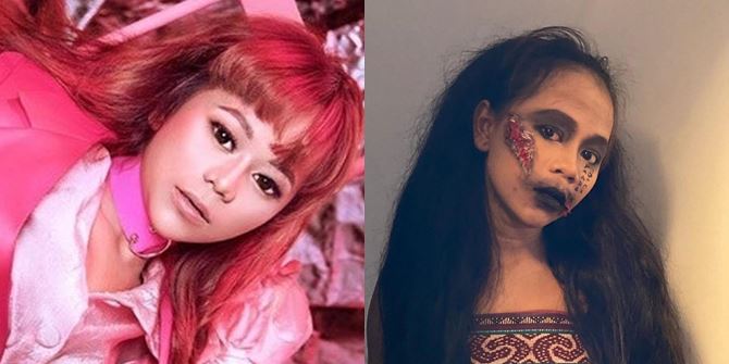 Photo Transformation of Cimoy Montok Participating in #LathiChallenge, Her Makeup is Terrifying and Gives Chills