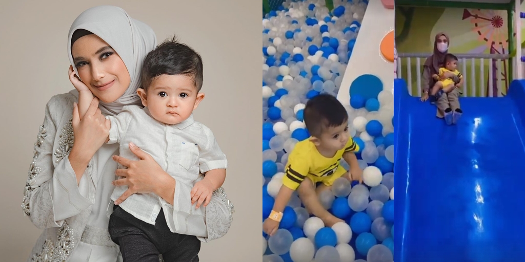 Being a Single Mom, Nadya Mustika's Happy Portrait of Taking Care of Baby Syaki Playing in the Ball Pit - Panic While Playing on the Slide with the Child