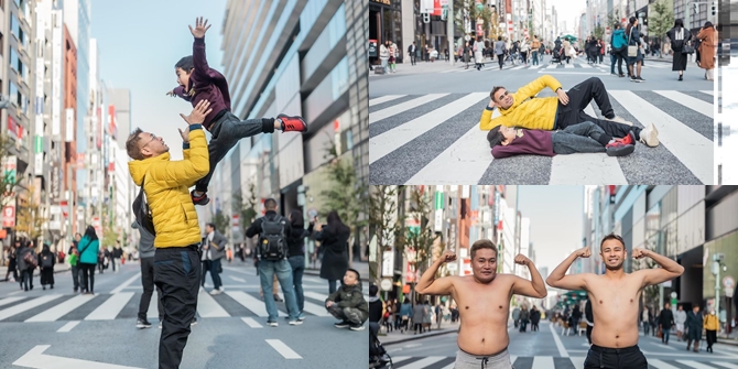 Strolling to CFD in Japan, Raffi Ahmad Lying on Zebra Cross - Bare Chest