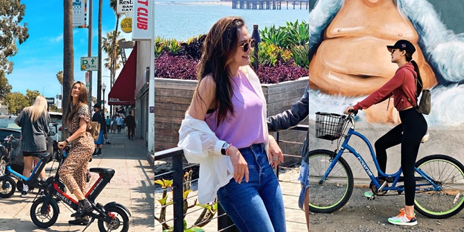 Traveling to Los Angeles, Luna Maya Tries Riding a Bicycle