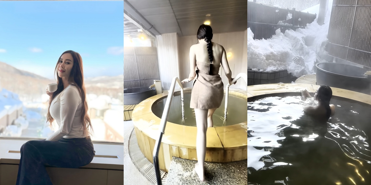 Vacation to Japan, 10 Photos of Aura Kasih Bathing in an Outdoor Onsen - Soaking Surrounded by Snow Only with a Towel
