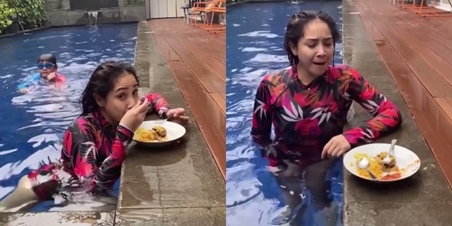 Eating by the Poolside Nagita Slavina Fresh in a Swimsuit, Furious at Rafathar - Slim Body Becomes the Highlight