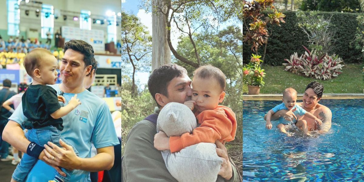 Portrait of Marcel Chandrawinata While Caring for Archie, Taking Him Swimming - Watching the Celebrity Sports Tournament