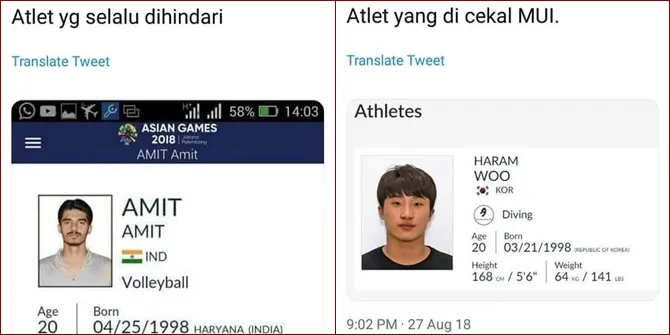 Nama-Nama Unik Atlit di Asian Games, Jadi Bahan Guyonan Twitter