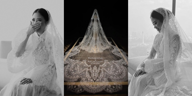 Not Inferior to the Luxury of the Wedding Dress, 11 Photos of Jessica Tanoe's Bridal Robe Details on the Wedding Day - Elegant with a Veil Inscribed with the Couple's Names